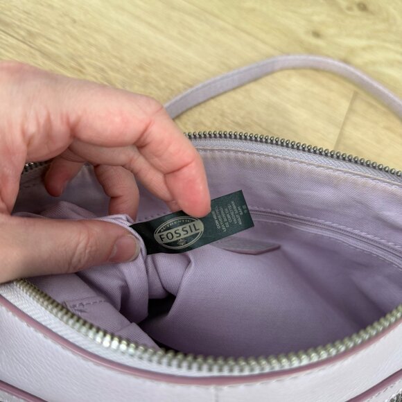 Fossil Dawson Leather Crossbody Bag Light Purple Lilac Top Zip Messenger Casual - Picture 10 of 15